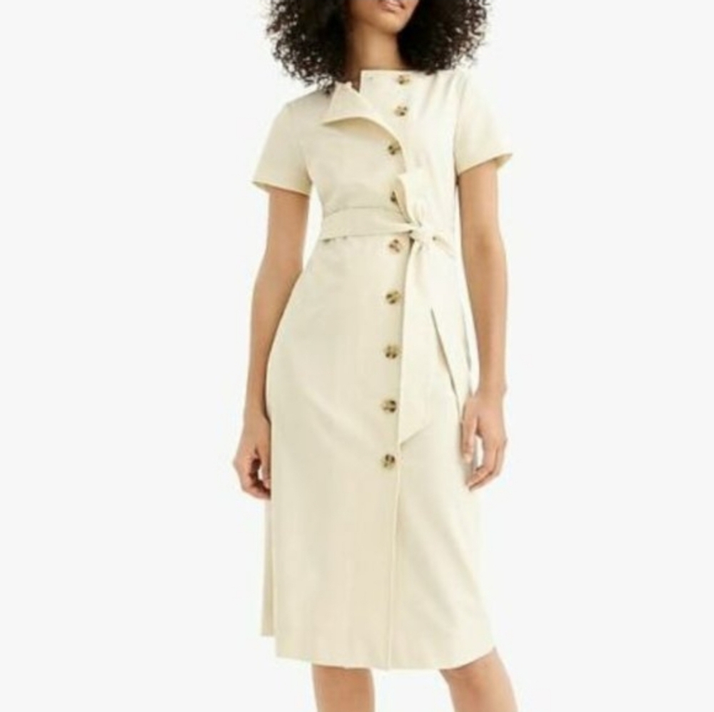 J.Crew 365 Short Sleeve Midi Trech Dress Italian Strech Wool Button Front Sz 2T